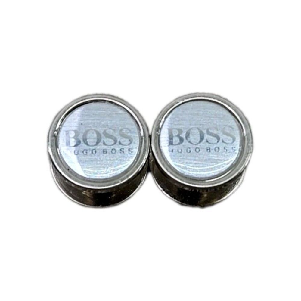 Hugo Boss Round Cufflink Style Flat Buttons Silver tone Signed Designer